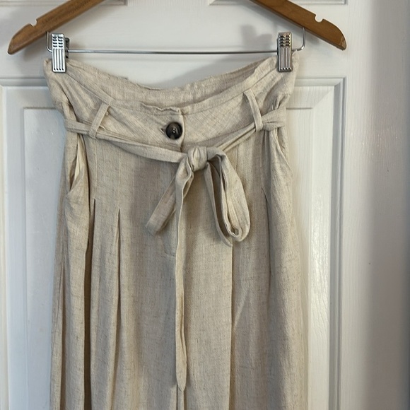 Lulus linen blend paper bag waist pants medium cream - Picture 3 of 7